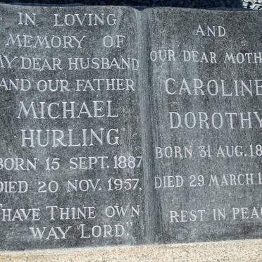 HURLING Michael 1887-1957 &amp; Caroline Dorothy 1883-1974