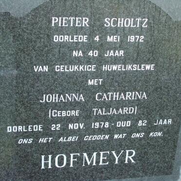 HOFMEYR Pieter Scholtz -1972 &amp; Johanna Catharina TALJAARD -1978