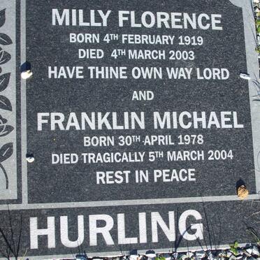 HURLING Franklin Michael 1978-2004 :: HURLING Milly Florence 1919-2003