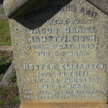 HAUPTFLEISCH Jacob Daniel -1899 &amp; Hester Elizabeth DU TOIT -1930