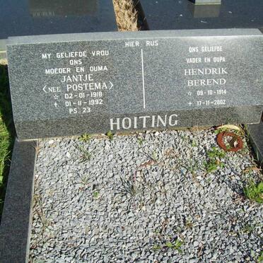 HOITING Hendrik Berend 1914-2002 &amp; Jantje POSTEMA 1918-1992