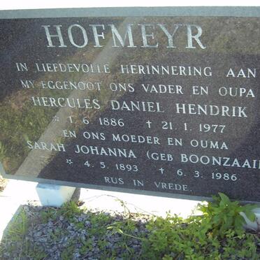 HOFMEYR Hercules Daniel Hendrik 1886-1977 &amp; Sarah Johanna BOONZAAIER 1893-1986