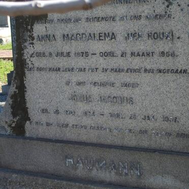 HAUMANN Jozua Jacobus 1874-1957 &amp; Anna Magdalena ROUX 1875-1956