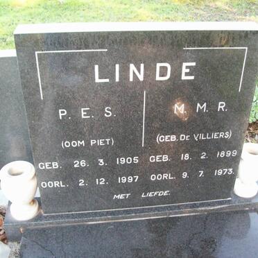 LINDE P.E.S. 1905-1997 &amp; M.M.R. DE VILLIERS 1899-1973