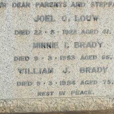 LOUW Joel C. -1922 :: BRADY Minnie I. -1953 :: BRADY William J. -1954