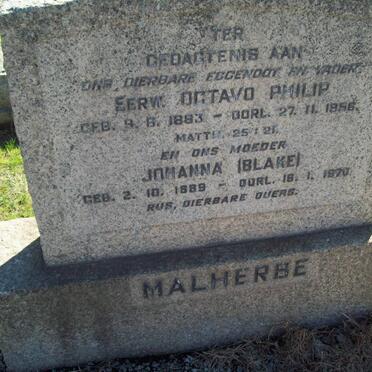 MALHERBE Otavo Philip 1883-1956 &amp; Johanna BLAKE 1889-1970