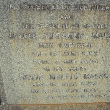 MALAN David Melius 1887-1942 &amp; Maria Susanna KRETZEN 1892-1940