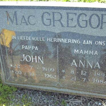 MAC GREGOR John 1899-1962 &amp; Anna 1895-1984