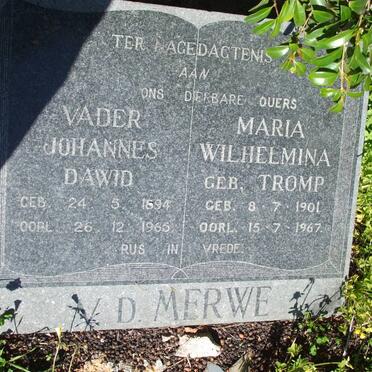 MERWE Johannes Dawid, v.d. 1894-1965 &amp; Maria Wilhelmina TROMP 1901-1967