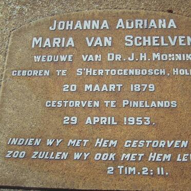 MONNIK Johanna Adriana Maria nee VAN SCHELVEN 1879-1953