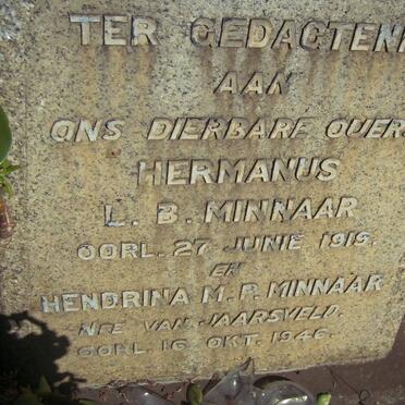 MINNAAR Hermanus L.B. -1915 &amp; Hendrina M.E. VAN JAARSVELD -1946