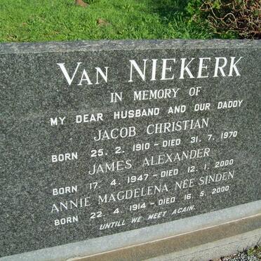 NIEKERK Jacob Christian, van 1910-1970 &amp; Annie Magdalena SINDEN 1914-2000 :: VAN NIEKIERK James Alexander 1947-2000