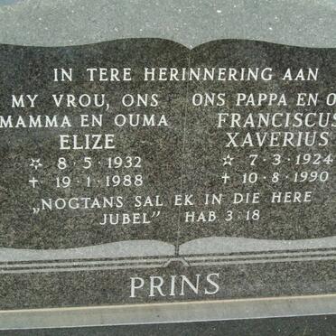 PRINS Franciscus Xaverius 1924-1990 &amp; Elize 1932-1988