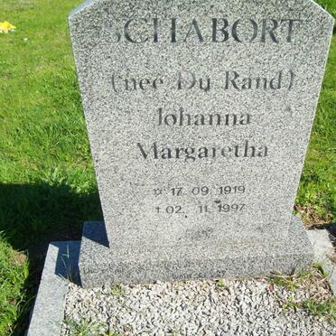 SCHABORT Johanna Margaretha nee DU RAND 1919-1997