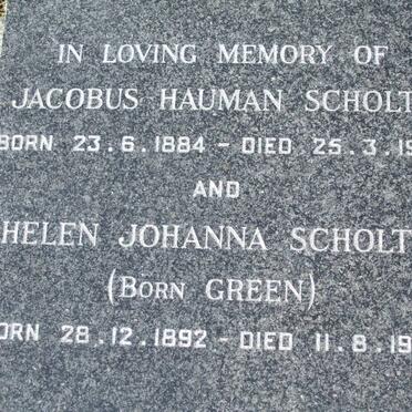 SCHOLTZ Jacobus Hauman 1884-1934 &amp; Helen Johanna GREEN 1892-1969