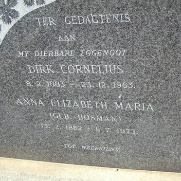 TOIT Dirk Cornelius, du 1883-1963 &amp; Anna Elizabeth Maria BOSMAN 1882-1973