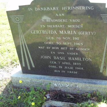 WALKER John Basil Hamilton 1893-1968 &amp; Gertruida Maria 1911-1965