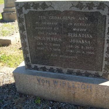 WIELLIGH Simon Petrus, von 1889-1956 &amp; Berendina Johanna 1895-1966