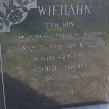 WIEHAHN George Jakob 1892-1968 &amp; Johanna M. VON WIELLICH 1894-1967