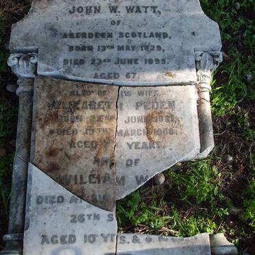 WATT John W. 1829-1895 &amp; Elizabeth Peden 1931-1908 :: WATT William -??