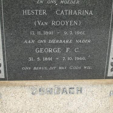 ZONDAGH George F.C. 1891-1966 &amp; Hester Catharina VAN ROOYEN 1891-1961