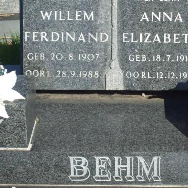 BEHM Willem Ferdinand 1907-1988 &amp; Anna Elizabeth 1913-1996