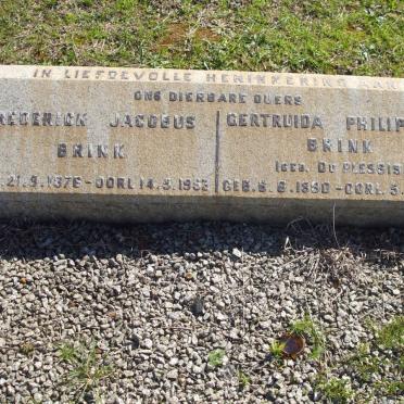 BRINK Frederick Jacobus 1876-1953 &amp; Gertruida Philippina  DU PLESSIS 1880-1953