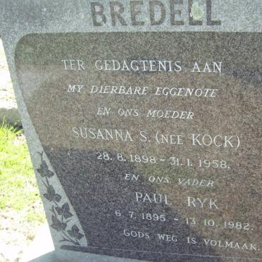 BREDELL Paul Ryk 1896-1982 &amp; Susanna S. KOCK 1898-1958