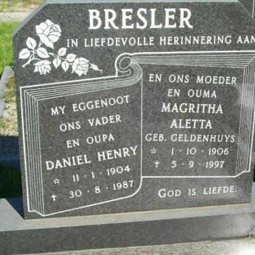BRESLER Daniel Henry 1904-1987 &amp; Magritha Aletta GELDENHUYS 1906-1997
