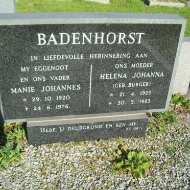 BADENHORST Manie Johannes 1920-1976 &amp; Helena Johanna BURGER 1925-1983