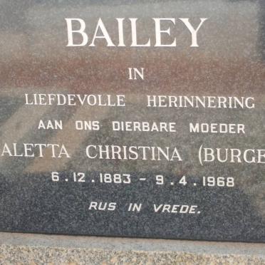 BAILEY Aletta Christina nee BURGER 1883-1968