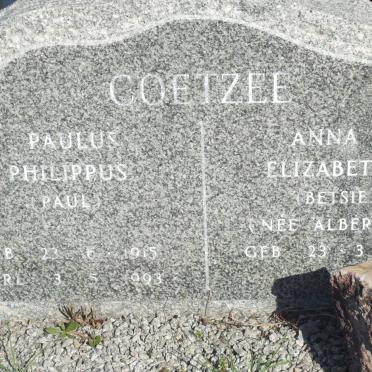 COETZEE Paulus Philippus 1915-1993 &amp; Anna Elizabeth ALBERTYN 1922-