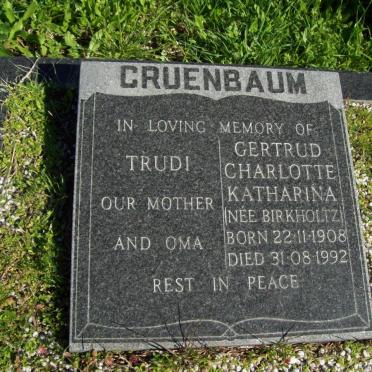 CRUENBAUM Gertrud Charlotte Katharina nee BIRKHOLTZ 1908-1992