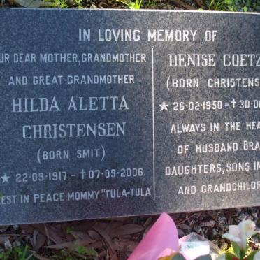 CHRISTENSEN Hilda Aletta nee SMIT 1917-2006 :: COETZER Denise nee CHRISTENSEN 1950-2006 :: CHRISTENSEN Mads Norby 1915-1970