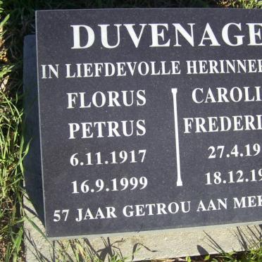 DUVENAGE Florus Petrus 1917-1999 &amp; Carolina Fredericka 1919-1999