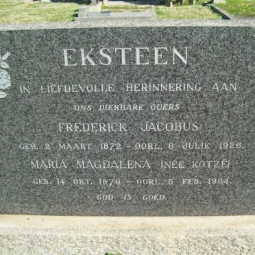 EKSTEEN Frederick Jacobus 1872-1926 &amp; Maria Magdalene KOTZé 1879-1964