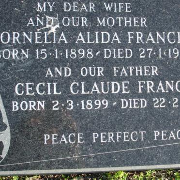 FRANCIS Cecil Claude 1899-1985 &amp; Cornelia Alida 1898-1976
