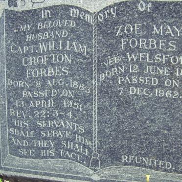 FORBES William Crofton 1883-1951 &amp; Zoe May WELSFORD 1892-1962