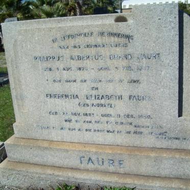 FAURE Philippus Albertus Brand 1875-1947 &amp; Emerentia Elizabeth MORKEL 1883-1950