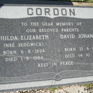 GORDON David Johannes 1886-1966 &amp; Philda Elizabeth SEDGWICK 1894-1984