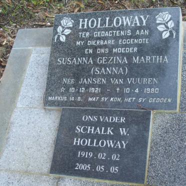 HOLLOWAY Schalk W. 1919-2005 &amp; Susanna Gezina Martha JANSEN VAN VUUREN 1921-1980