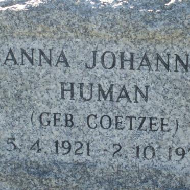 HUMAN Anna Johanna nee COETZEE 1921-1971