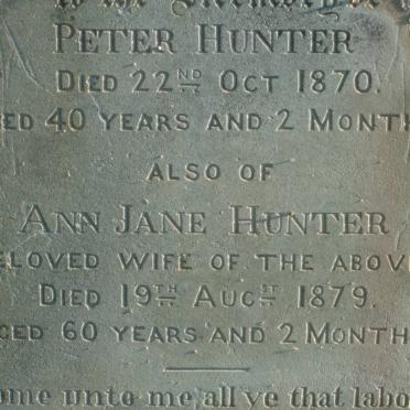 HUNTER Peter -1870 &amp; Ann Jane -1879