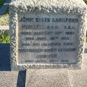HUNTER John Ellis Langford 1897-1971 &amp; Gwendolen Mary Cleaton -1974