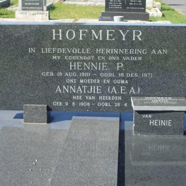 HOFMEYR Hennie P. 1910-1971 &amp; A.E.A. VAN HEERDEN 1908-19?? :: HOFMEYR Janette nee KRIEL 1945-2002