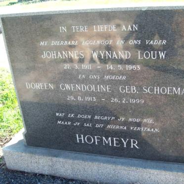 HOFMEYR Johannes Wynand Louw 1911-1963 &amp; Doreen Gwendoline SCHOEMAN 1913-1999