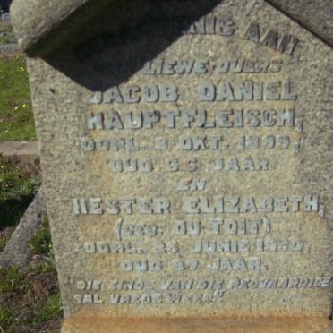 HAUPTFLEISCH Jacob Daniel -1899 &amp; Hester Elizabeth DU TOIT -1930