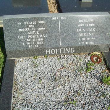 HOITING Hendrik Berend 1914-2002 &amp; Jantje POSTEMA 1918-1992