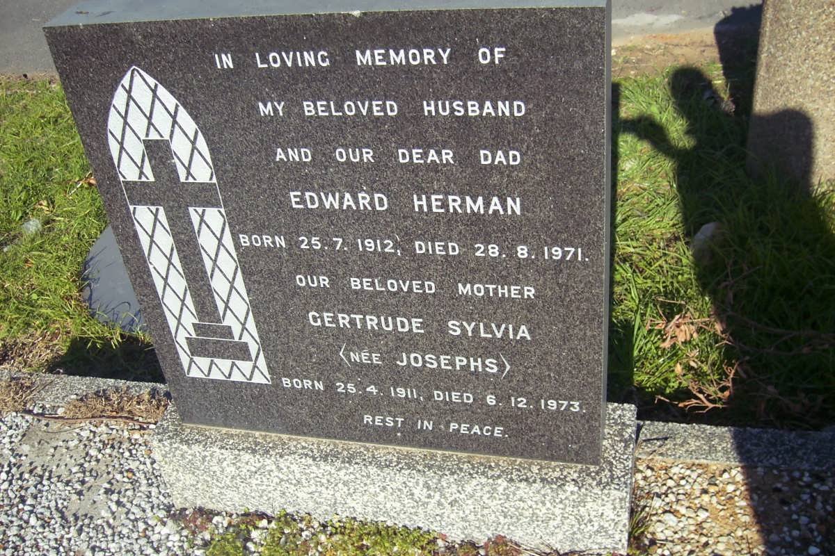 HERMAN Edward 1912-1971 &amp; Gertrude Sylvia JOSEPHS 1911-1973