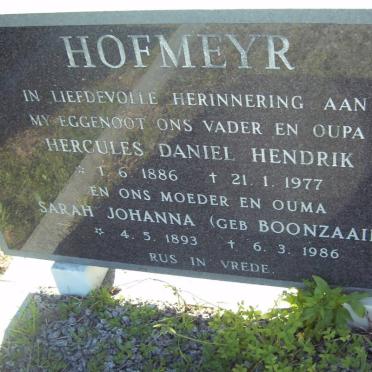 HOFMEYR Hercules Daniel Hendrik 1886-1977 &amp; Sarah Johanna BOONZAAIER 1893-1986